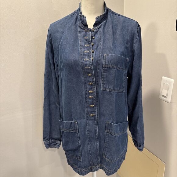 Dorothy Schoelen Platinum Denim Jacket Size Medium Metal Buttons Vintage - Picture 1 of 9